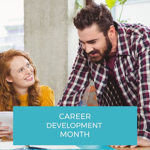 happy coworkers celebrating career development month at office - Download Free Stock Templates Pikwizard.com