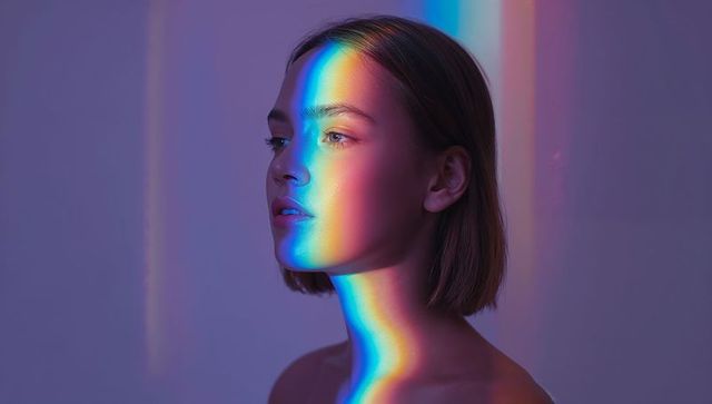 Elegant Woman in Artistic Rainbow Lighting