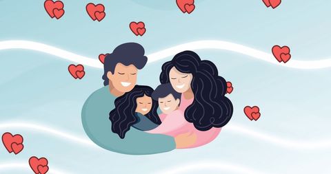 Happy family embracing with love and joy filled background