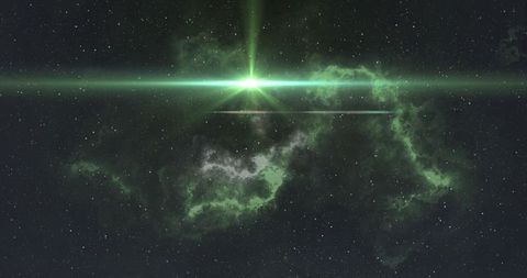 Illuminating Green Nebula with Radiant Beams in Deep Space