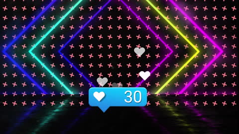 Neon Social Media Likes Animation with Colorful Pattern