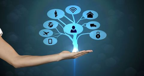 Innovative technology tree with digital connectivity icons