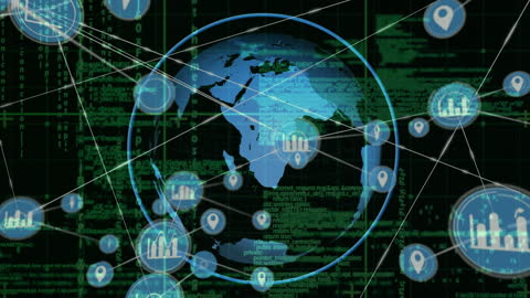 Global Digital Connections with Data and Networking Icons