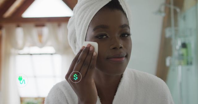 African American Woman Practicing Skincare Routine in Modern Bathroom - Download Free Stock Images Pikwizard.com