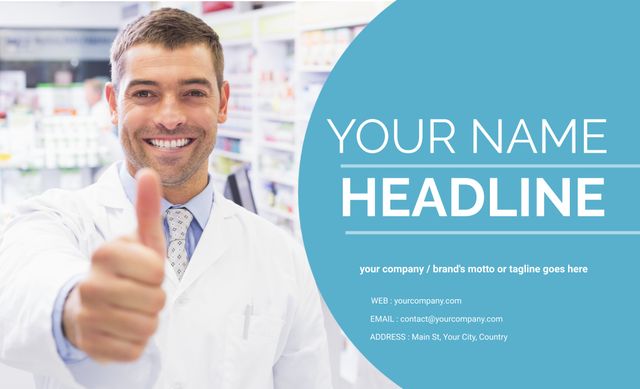 Smiling Pharmacist Giving Thumbs Up Hospital Pharmacy Flyer - Download Free Stock Templates Pikwizard.com