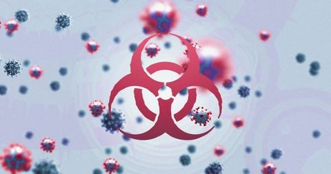 Biohazard Symbol with Floating Virus Cells for Health Protection Theme