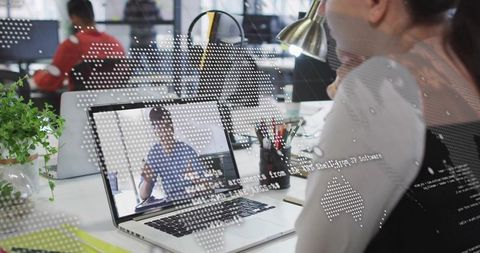 Korean Professional Gesturing During Remote Video Meeting with Digital Data Overlay