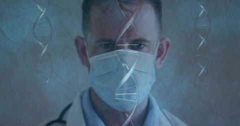 Masked doctor analyzing dna in medical lab