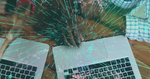 Collaborative Teamwork with Futuristic Tech Overlay