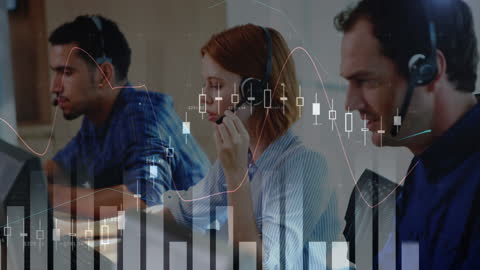 Customer Service Team Analyzing Data with Infographics