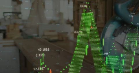 Automated Robot Arm in Workshop with Data Visualization Overlay