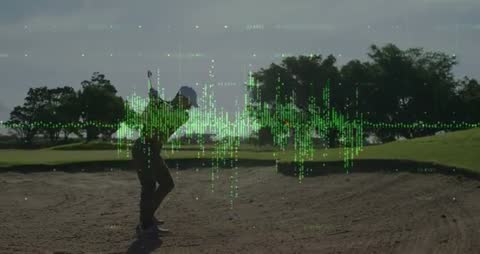 Golfer Practicing Swing with Futuristic Tech Overlay