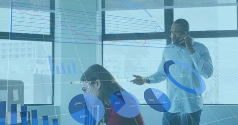 Colleagues Analyzing Financial Data and Charts in Modern Office Collaboration Scene