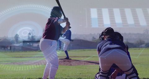 Female Athletes Engaging in Baseball with HUD Overlays