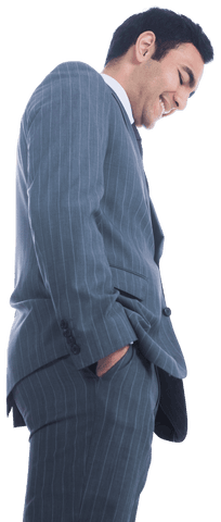 Happy Businessman in Gray Suit on Transparent Background