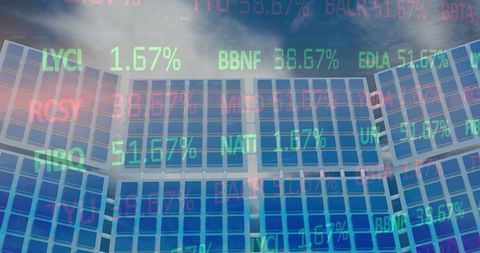 Global Financial Data Over Solar Panels Represents Technology Fusion