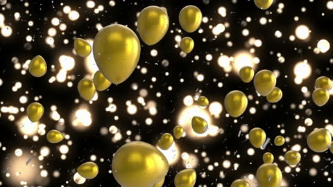 Glowing Golden Balloons Floating Against Sparkling Background