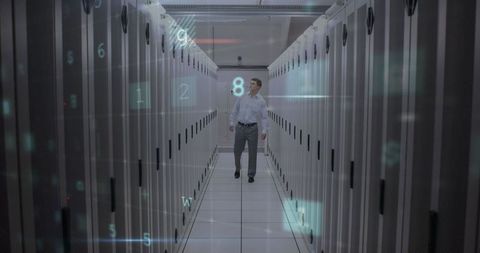 Man Monitoring Servers in Data Center with Virtual Interface - Download Free Stock Images Pikwizard.com