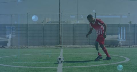 Focused Athlete Playing Soccer Under Sunny Sky