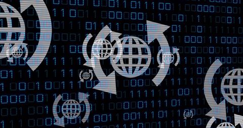 Digitally Illustrated Globes with Arrows and Binary Code - Download Free Stock Images Pikwizard.com