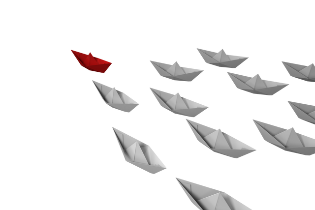 White Paper Ships with One Red Leader Boat isolated on Transparent - Download Free Stock Videos Pikwizard.com