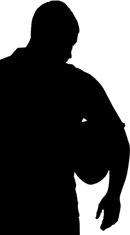 Athlete holding rugby ball on field transparent background