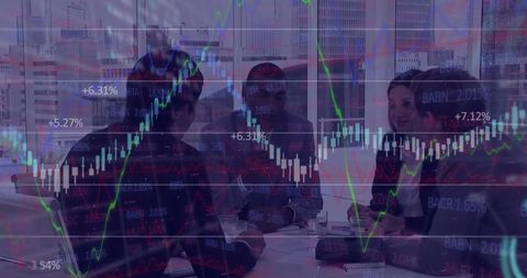 Diverse Coworkers Analyzing Financial Graphs in Modern Office