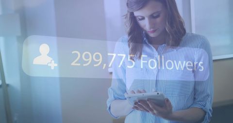 Social Media Influence: Woman Engaged with Massive Following - Download Free Stock Images Pikwizard.com