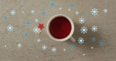 Festive Christmas Tea Cup with Falling Snowflakes