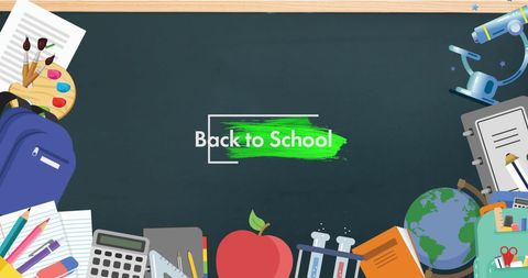 Back to School Concept with School Supplies on Chalkboard