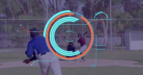 Pitcher and batter in action on baseball field