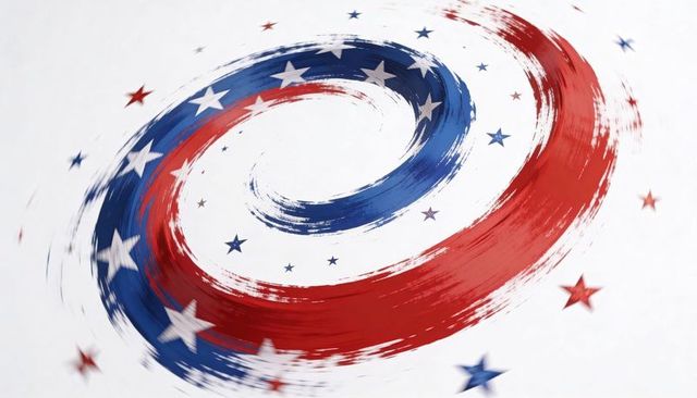 Patriotic red and blue swirl with stars spinning brushstroke abstract vortex background