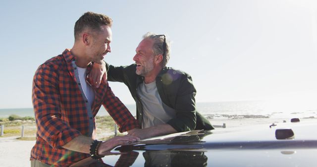 Middle-Aged Men Enjoying Road Trip by Beach - Download Free Stock Images Pikwizard.com