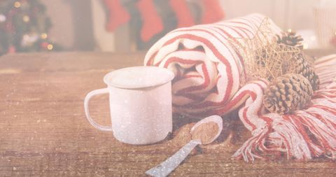 Cozy Winter Table with Mug and Festive Christmas Decor - Download Free Stock Images Pikwizard.com
