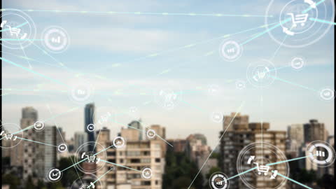 Digital Network Concepts with Urban Cityscape Background