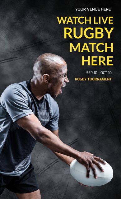 Excited Rugby Player Holding Ball - Promotional Poster - Download Free Stock Templates Pikwizard.com