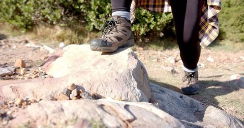 Hiker Climbing Rocky Trail in Outdoor Adventure