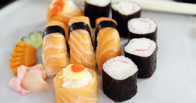 Close-Up of Assorted Sushi with Fresh Ingredients - Download Free Stock Images Pikwizard.com