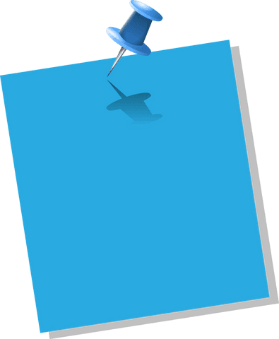 Light blue pushpin with bright sticky note on transparent background