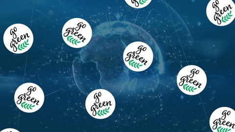 Falling Eco Icons Over Digital Global Network Concept