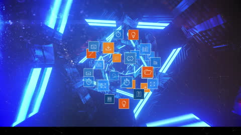 Dynamic Neon Technology Icons in Motion
