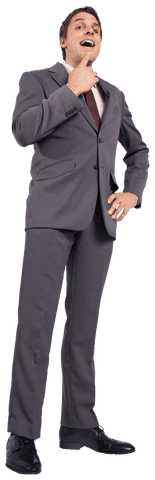Happy caucasian businessman in suit on transparent background
