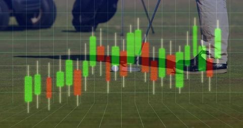 Golfer Putting on Green with Financial Chart Overlay