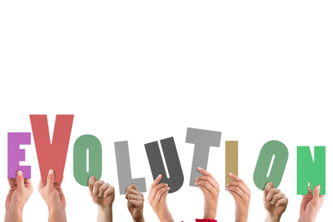 Hands holding evolution text with transparent background