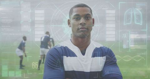 Confident Rugby Player on Field with Team