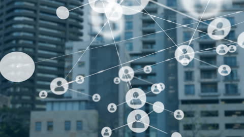 Digital Network Overlay on Urban Buildings Visualizing Connectivity