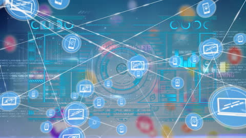 Animated Network of Digital Connections and Data Processing