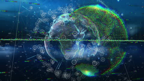 Digital Network Connections Across Spinning Globe