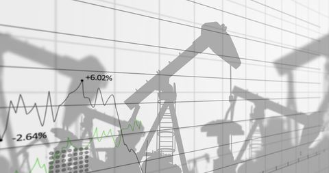 Oil Pump Silhouettes with Financial Data Visualization