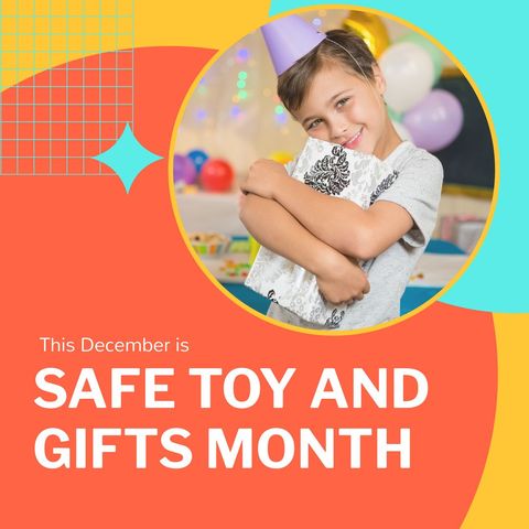 safe toy and gifts month promo with smiling boy - Download Free Stock Templates Pikwizard.com